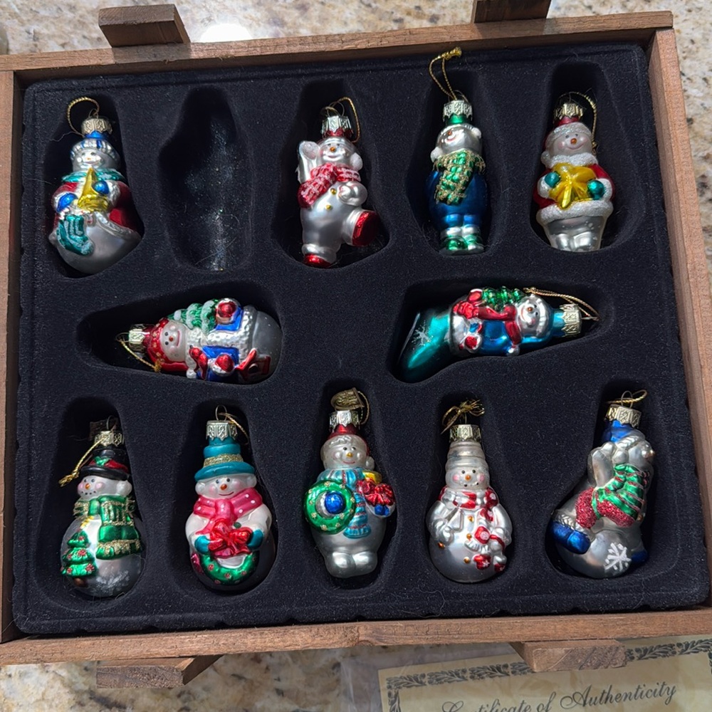 Vintage 2002 Thomas Pacconi Classics Glass Snowman Christmas Tree Ornaments 11